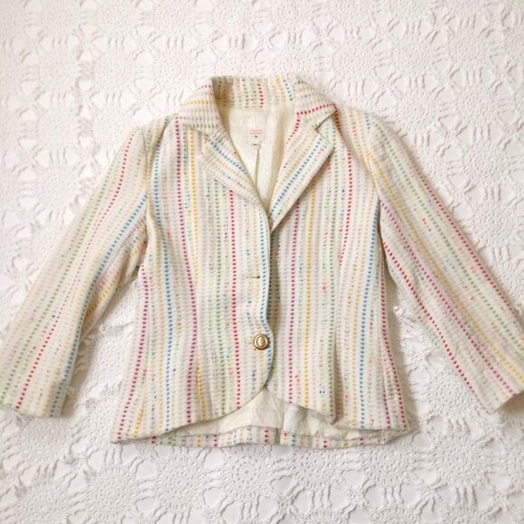 Lauren Moffatt Blazer Jacket Ivory Rainbow Stripes Notch Collar Medium Women M - Picture 1 of 7